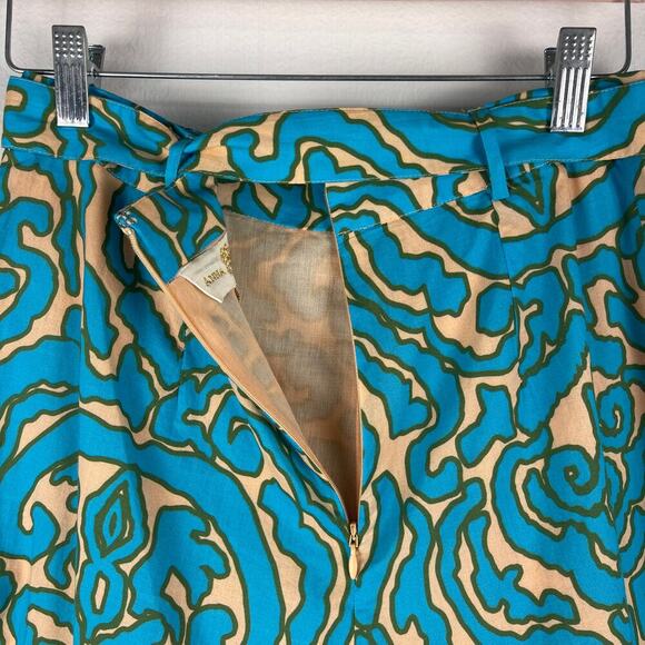 Anna Cate Lizzie Short Teal Peach Block Print Belted Cotton Summer Women's Small - Picture 7 of 14